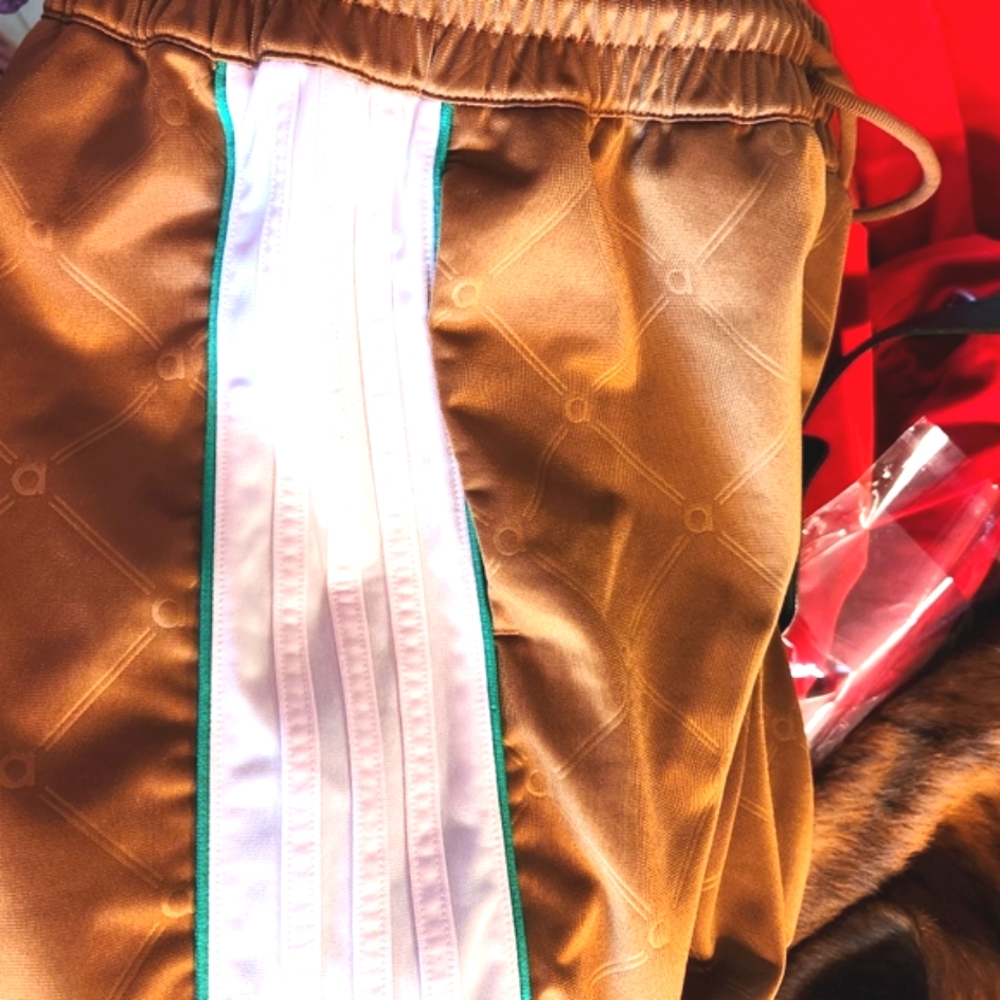 ADIDAS Wide Leg Carmel Brown Pink 3 Stripe Baggy High Rise Bell Hem Sport Pant M - Picture 16 of 16